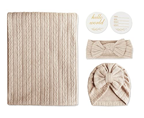 Image of Baby Swaddle Set Newborn - Receiving Headband Blankets and Bow Hat,Newborn Essentials, Soft Nursery Swaddling Blankets,Stretchy Baby Blankets for Girls and Boys Unisex(Light Brown)