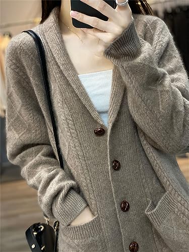 Autumn Winter Knitted Cardigan Women's Wool Cashmere Sweater V-Neck Loose Large Size Coat Jacket Female3