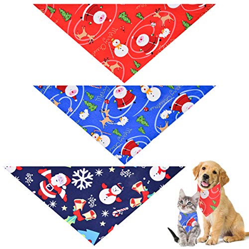 Luoistu 3 x Weihnachts-Hunde-Halstücher für Haustiere, Speichel-Handtuch, Dreieck-Lätzchen, Hunde-Kopftuch, Haustier-Dekoration.
