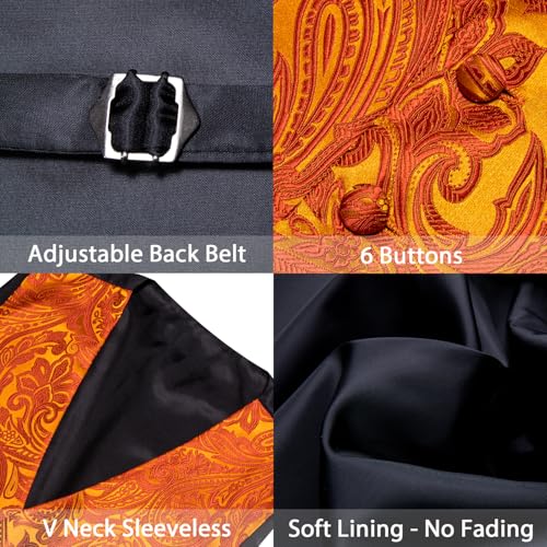 Image of Barry.Wang Men's Suit Vest Formal /Leisure Paisley Jacquard Silk Tie Pocket Square Waistcoat Set Wedding 5PCS