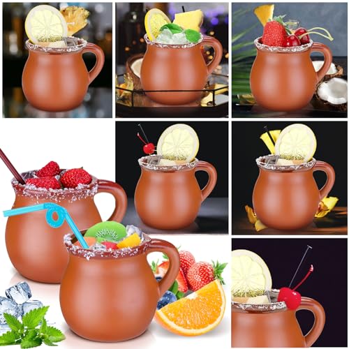 Set de 6 tazas cantaritos de barro cerámica 12 oz miniatura 5