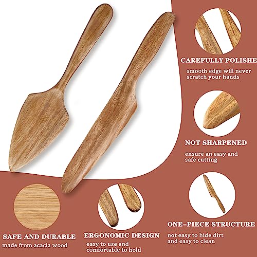 Norme Rustic Wedding Cake Cutting Set, Wooden Cake Knife And Server Set, Wood Cake Cutter And Pie Server Spatula With Drawstring Bag For Baby Shower Bridal Anniversary Birthday Gift #TOP2
