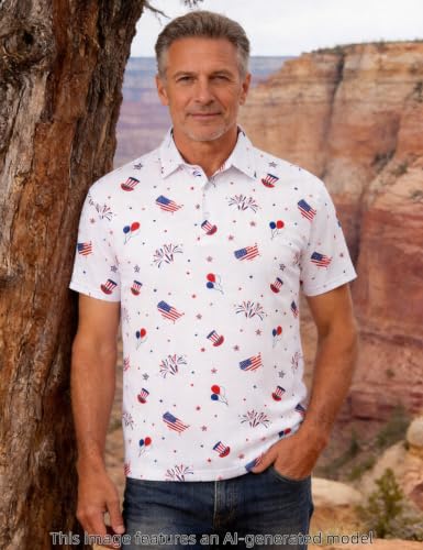Polo para hombre Funny World con patrón 3D estampado y manga corta para golf miniatura 7