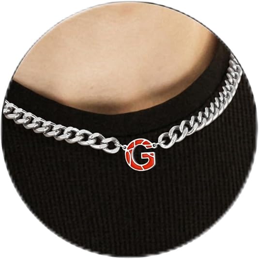 Basketball Necklaces for Boys Stainless Steel Initial Necklace with Letter A-Z 6.5mm Cuban Chain Adjustable Gifts for Men Boys 16+2 Inches