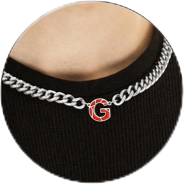 Basketball Necklaces for Boys Stainless Steel Initial Necklace with Letter A-Z 6.5mm Cuban Chain Adjustable Gifts for Men Boys 16+2 Inches