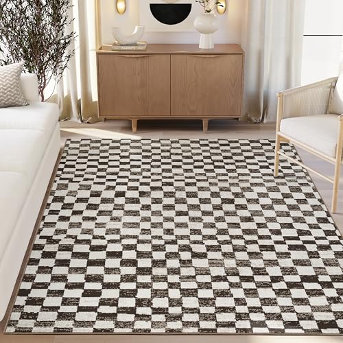 Tapete decorativo Abani 5 x 8 pies patrón cuadriculado marrón