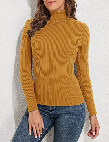 Image of PrettyGuide Women's Ribbed Turtleneck Long Sleeve Sweater Tops