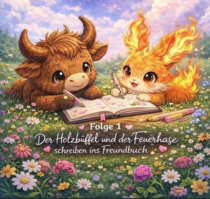 Der Holz-B&uuml;ffel und der Feuer-Hase schreiben ins Freundebuch