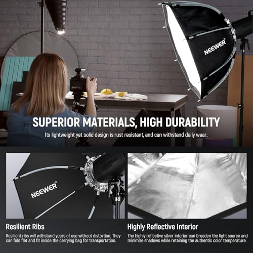 Image of NEEWER 28 inch /70cm Octagonal Softbox, Quick Release Bowens Mount Softbox with Honeycomb Grid, Light Diffusers, Bag for RGB CB60 CB60B CB200B MS60B MS60C MS150B S101-300W /400W Pro Vision 4 Q4, NS27P