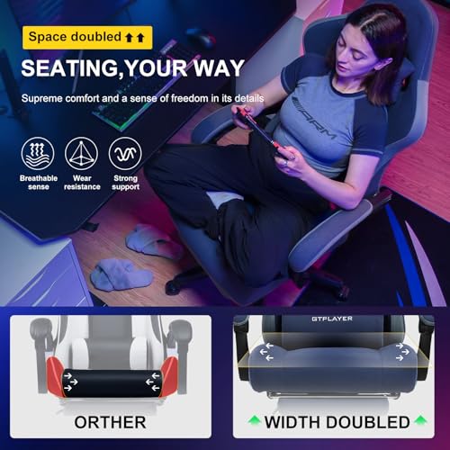 GTPLAYER Gaming Chair, Computer Office Chair with Pocket Spring Cushion, Linkage Armrests and Footrest, High Back Ergonomic Computer Chair with Lumbar Support Task Chair with Footrest(Blue)