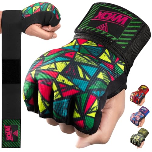 Image of WYOX Neoprene Gel Boxing Hand Wraps Inner Gloves for Men & Women - 80cm /31in Quick Wrist Strap, Padded Knuckle Protection, Fingerless MMA Muay Thai Kickboxing Wraps for Training & Martial Arts