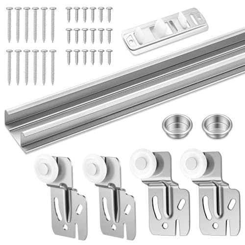Kit de riel para clóset deslizante de 72 pulgadas Therwen, hardware para puertas correderas, tiradores chapados en latón galvanizado para instalar puertas plegables o deslizantes miniatura 1