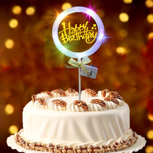 Image of Rozi Decoration Happy Birthday Cake Topper with Light Set of 1 | Happy Birthday Cake Topper Decoration Items | Cake Topper 2nd Birthday Decorations | Birthday Cake Topper for Husband