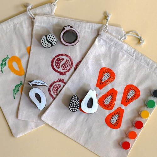 Image of Wooden Stamp Art Fruits for Kids 3+ Years, 4 to 8 Years | DIY Art & Craft Toy with Wooden Stamps | Montessori Inspired Educational Toy | Non Toxic | Handmade in India | Screen Free Toy