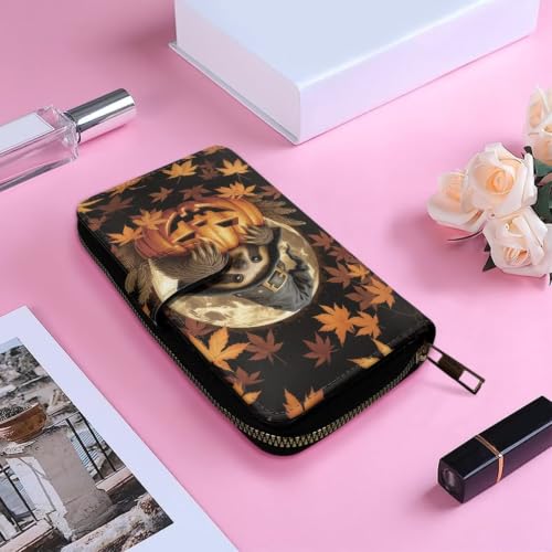 Image of COEQINE Ladies Wallets Pink Leopard Heart Black Printed Leather Phone Long Clutch Purses Check Coin Change Holder