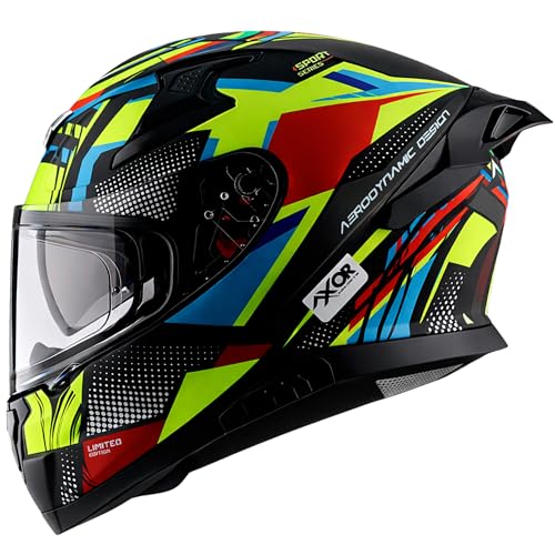 Axor Apex Vivid ISI ECE DOT Certified Full Face Dual Visor Helmet for Men and Women with Pinlock Fitted Outer Clear Visor and Inner Smoke Sun Visor Du