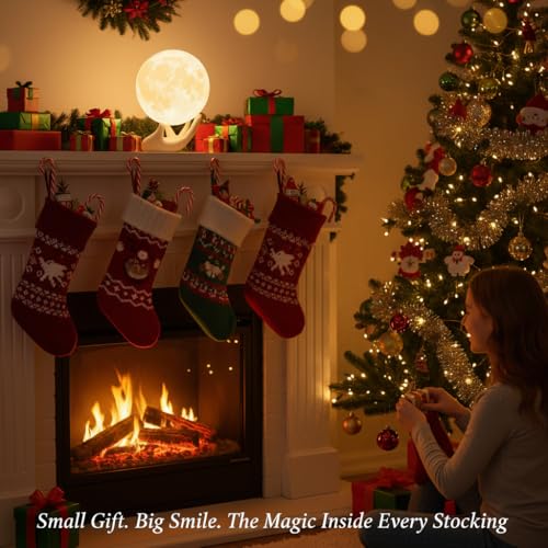 Mydethun 3.5 Inch 3D Moon Lamp – White Elephant Gift for Women Teenage Girls, Mood Lighting w/Ceramic Base, Dual-Color White/Yellow, Touch-Dimmable LED Night Light for Kids Room, Christmas Decor