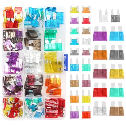180PCS KFZ Sicherungen Set Auto Sicherungen Set Gemischt mit Mini & Standard Flachsicherungen für PKW/Wohnmobil/Motorrad Hohe Qualität Schnelle Installation Schutz vor Überlastung und Kurzschluss