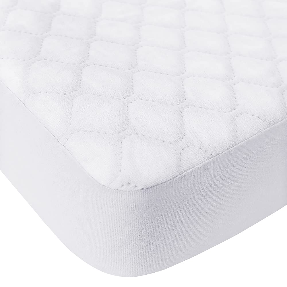 BlueSnail Quilted Waterproof Pack N Play Mattress Fitted Cover for Tollder, Portable Mini Crib Sheet, Comfortable and Breathable Playard Sheet (Snow White)