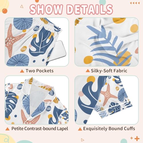 senya under Sea Plants Satin Summer Pajama Sets Silk Short Sleeve Button Down Sleepwear3