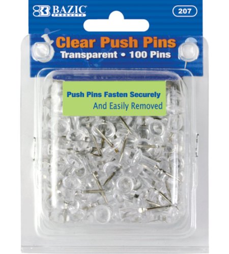 BAZIC Transparent Push Pins, Clear, 100 Per Pack