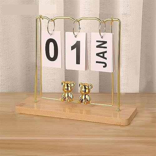 JUNENTER Ins Stormy Bear 装飾フリップカレンダー デスクオーナメント用 クリエイティブ パーペチュアルデスクカレンダー (色: 木製 - ブルー)