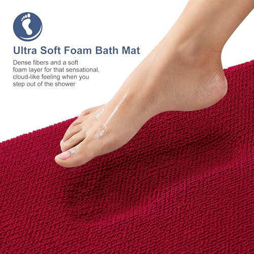 Image of OLANLY Thick Memory Foam Bath Mats Rugs 30x20, Extra Soft Absorbent Bathroom Rug, Quick Dry Bath Mat, Non-Slip, Machine Washable Carpet for Bathroom, Tub and Shower, Home Decor Accessories, Red