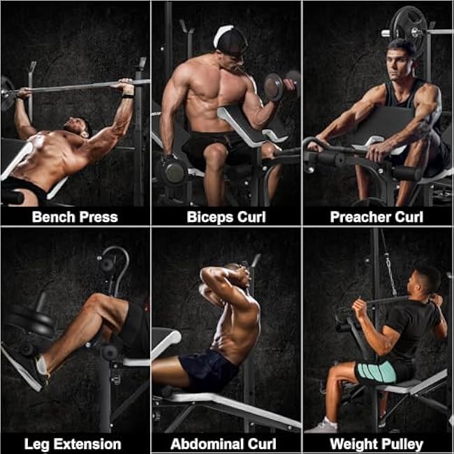 Edostory Olympic adjustable Weight Bench Set, Workout Equipment for Home Workouts, Bench Press with Preacher Curl, Leg Developer, Home Gym Full Body Workout