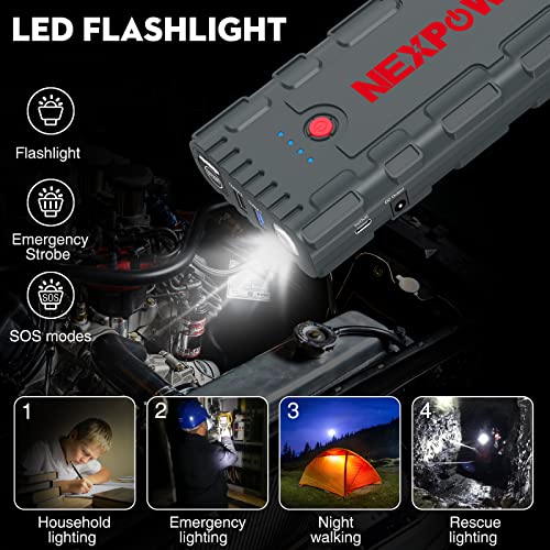 Image of NEXPOW 2000A Peak Car Battery Jump Starter with USB Quick Charge 3.0 (Up to 7.0L Gas or 6.5L Diesel Engine), 12V Portable Jump Box, Battery Booster with Built-in LED Light, Jumper Cables