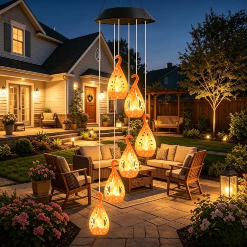 Image of Toodour Solar Wind Chime, Flame Wind Chimes Karez, LED Decorative Mobile, Gifts for Mom Grandma, Waterproof Outdoor Decorative Lights for Garden, Patio, Yard, Window Decor(Warm White)