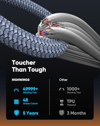 Image of Highwings USB C to HDMI Cable 6FT(4K@60Hz), High Speed Type C to HDMI 2.0 Braided Cord, Thunderbolt 3 /4 /5 Compatible with iPhone 16 /15 Series, MacBook Pro /Air, iPad, Surface, Galaxy, XPS