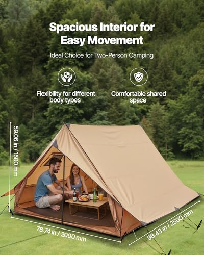 VEVOR Tente Chaude pour 2 Personnes, Tente d'hiver Portable avec Trou de Poêle, Poteaux, Sac de Transport, Abri Léger à 4 Saisons, Tissu Imperméable PU2500 mm, pour Camping, Randonnée, Pêche, Chasse – Image 3