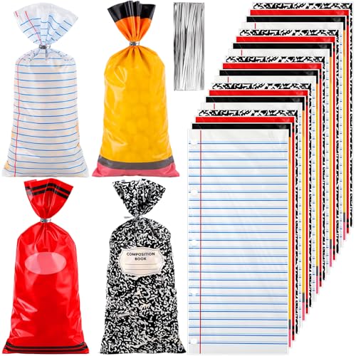 Image of 200 Pcs Back to School Popcorn Bags Bulk First Day of School Gift Bags Candy Treat Goodie Containers with 200 Silver Twist Ties for Grad Party Supplies