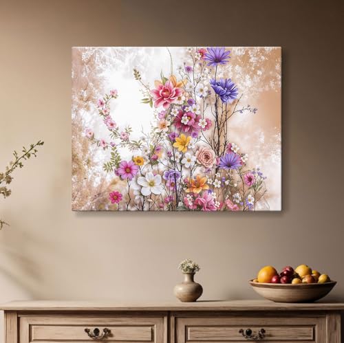 Image of ArtX Canvas Floral Paintings for Living Room, Big Size Scenery, Flowers Painting for Wall, Multicolor, Nature, 58.0 X 45.0 cm, Set of 1
