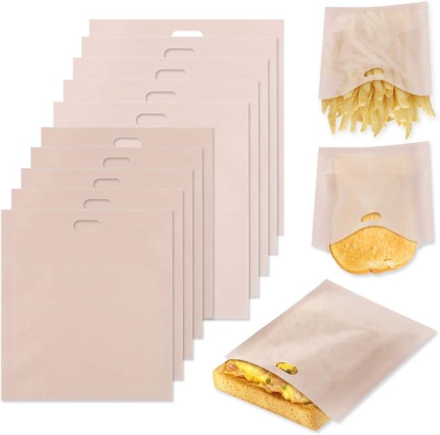 tao pipe 10PCS Reusable Toaster Bags Non-Stick Sandwich Toaster Bags Washable Heat Resistant Sandwich Pizza Bread Snack Pockets for Microwave Toaster Oven Grill BPA Free