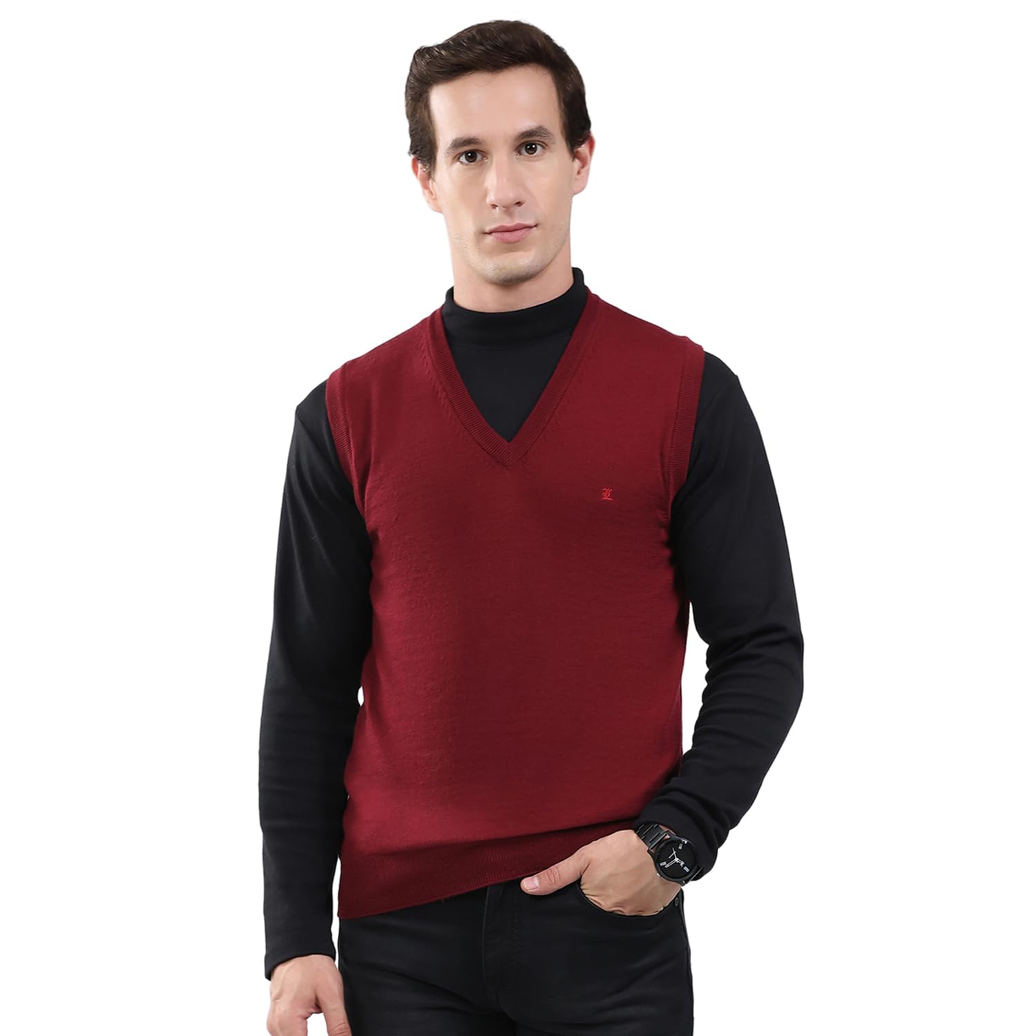monte carlo Men's V Neck Sleeveless Sweater | Warm Woolen Pullover for Men | Soft Comfortable Knitted Winter Wear Sweater for Men's-picture-44