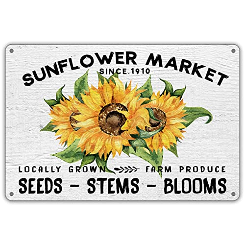 Rustic Sunflower Locally Grown Metal Tin Sign Wall Decor Sunflower Sign for Home Decor Gifts