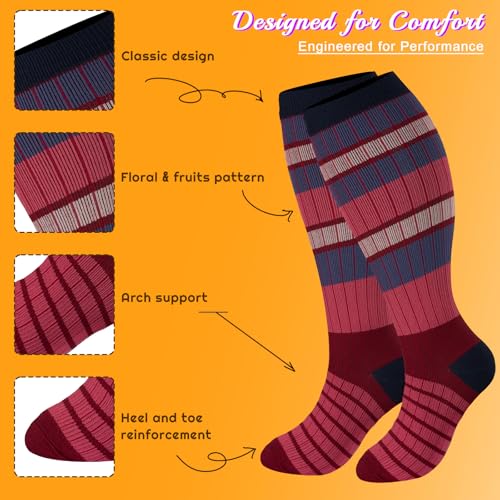 Image of Plus Size Compression Socks for Women & Men 4 Pairs, Wide Calf Extra Large 20-30 mmHg Knee High Support Socks for Travel, Running, Nurse