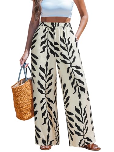 Image of CUPSHE Women's Wide Leg Beach Pants - Tropical Floral with Pockets Plus Size Casual Flowy Vacation Bottoms