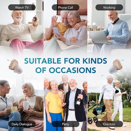 OTC Hearing Aids Rechargeable for Seniors, Hearing Aid Amplifiers Devices with Noise Cancelling, Howling Suppression for Seniors and Adults mild to moderate hearing loss, Auto On/Off, Pair