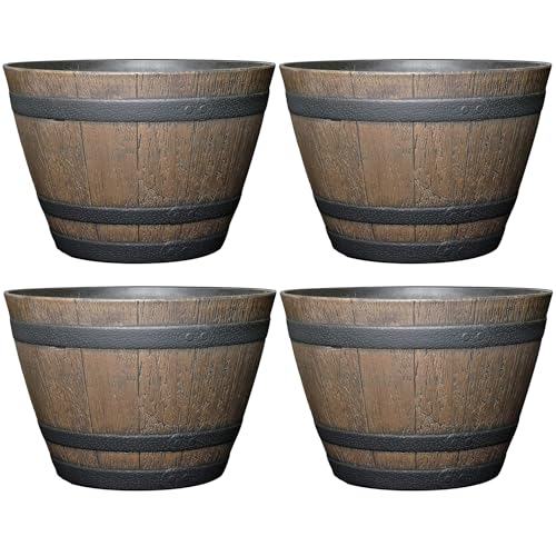 Classic Home and Garden Outdoor Round Whiskey Resin Flower Pot
