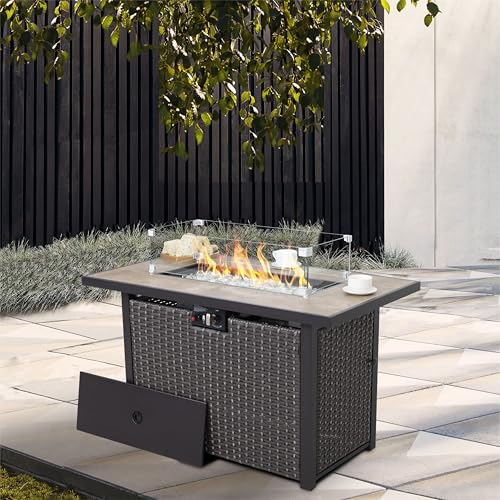 Image of Nuu Garden 43 Inch Outdoor Propane Gas Fire Pit Table 50000 BTU CSA Certified Patio Fire Table with Ceramic Top and Protective Cover Dark Brown