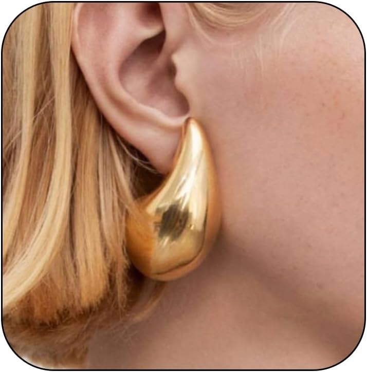 Extra Large Gold Teardrop Earrings Dupes Hypoallergenic Chunky Gold Hoop Earrings Lightweight Waterdrop Teardrop Earrings Trendy Gold Waterdrop Earrings for Women Girls