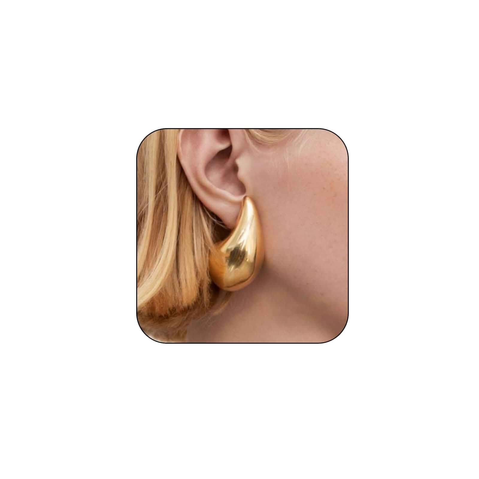 LOUMILEO Chunky Gold Hoop Earrings Waterdrop Teardrop Lightweight for Women 14K gold plated hypoallergenic chunky hoops,trendy waterdrop teardrop design,lightweight all-day comfort,great gift