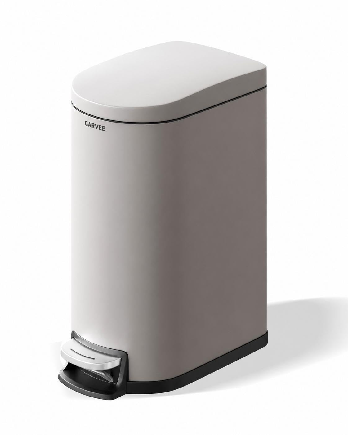 Geruchsdichter Edelstahl Mülleimer mit Deckel – Schlanker 10L Tret-Abfalleimer für Bad & Schlafzimmer – Wasserdicht, Soft-Close, herausnehmbarer Inneneimer, Griff, rutschfest, grau