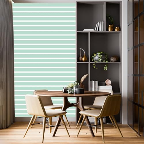 Image of DWELLSINDIA Pastel Green Horizontal Striped Wallpaper for Wall Decor | Self Adhesive Peel & Stick, Thick Textured Premium Paper | Scratch Resistant Laminated | Bedroom & Living Room | 41x244 cm