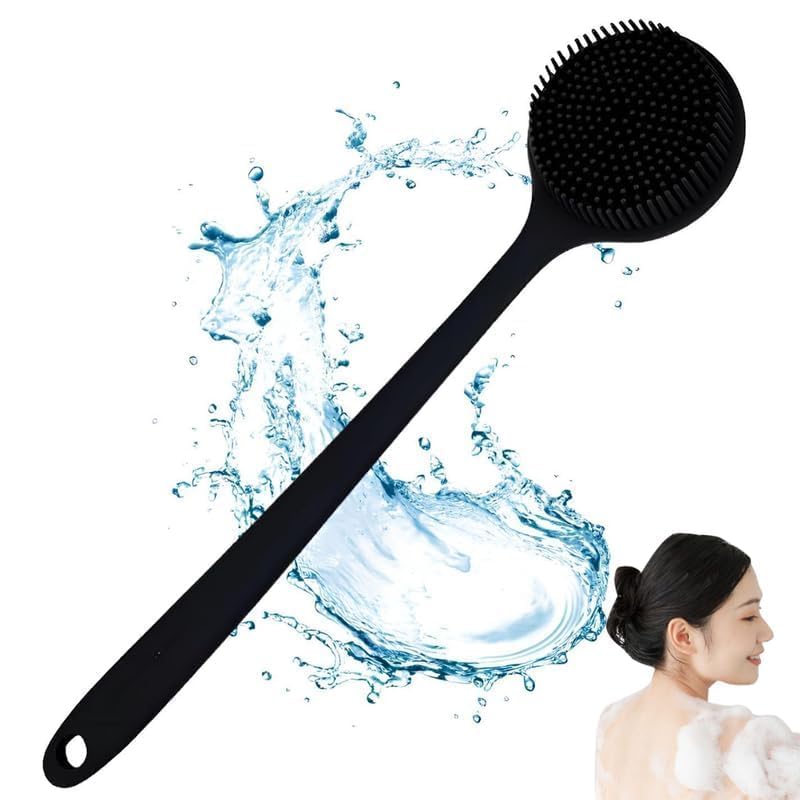 RAVIRANDAL Silicone Back Scrubber for Shower, Lengthen Bath Body Brush with Long Handle, Double Sided Shower Brush for Exfoliating and Massage Can Produce Rich Foam, Long Handle Back Scrubber for Men 4