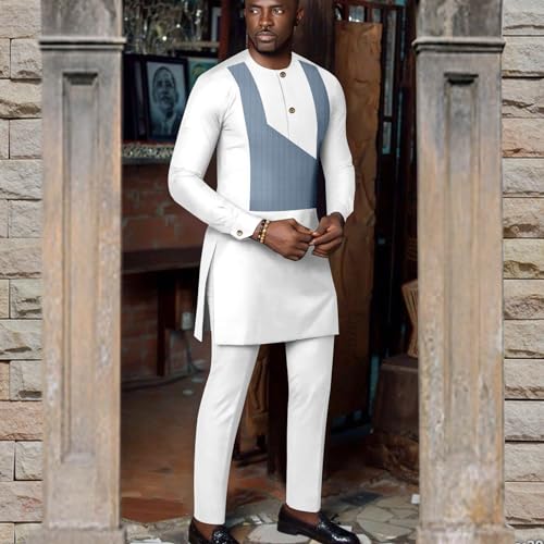 African Clothing for Men Dashiki Outfits O-Neck Shirt Pants 2 Pcs Set Causal Bazin Riche Attire Wedding2