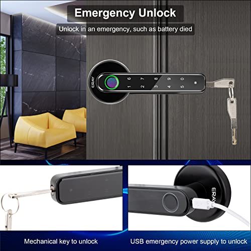Fingerprint Door Lock Set With Deadbolt, Keyless Entry Door Knob Lock, Eray Black Keypad Code Door Lever Lock With Handle, Interior Security Lock Kit For Home Hotel Apartment Office Room #TOP3