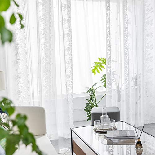 Rideaux Transparents Blanc Brodé Vintage Fleur Macramé Tulle - 2